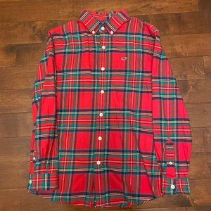 Vineyard Vines Boys M (12-14) Red Royal Stuart Tartan Flannel Button Up